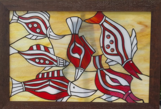 Red Fish depicts the turbulent waters, moon cycles and changing seasons coming together bringing a fresh optimism and renewal of life.